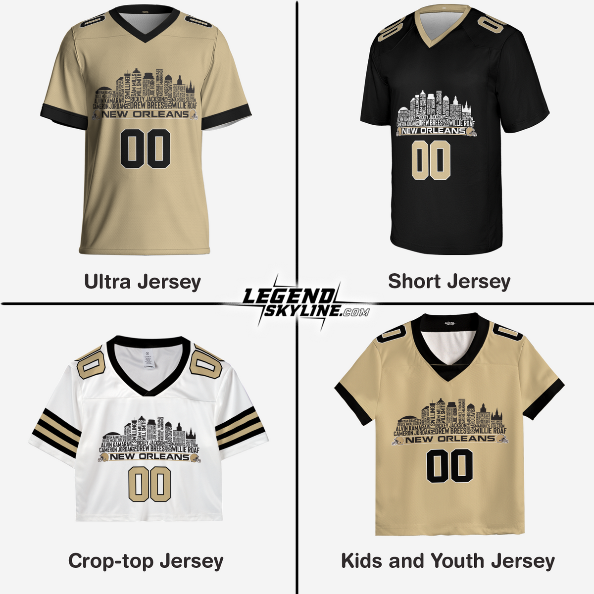 New Orleans Jersey Custom Football Greatest Of All Time Team Legends New Orleans City Skyline Jersey Shirt Personalized Embroidery Name Number