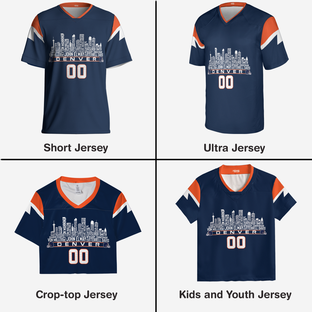 Denver Custom Football Jersey Greatest Of All Time Team Legends Denver City Skyline Shirt Personalized Embroidery Name Number