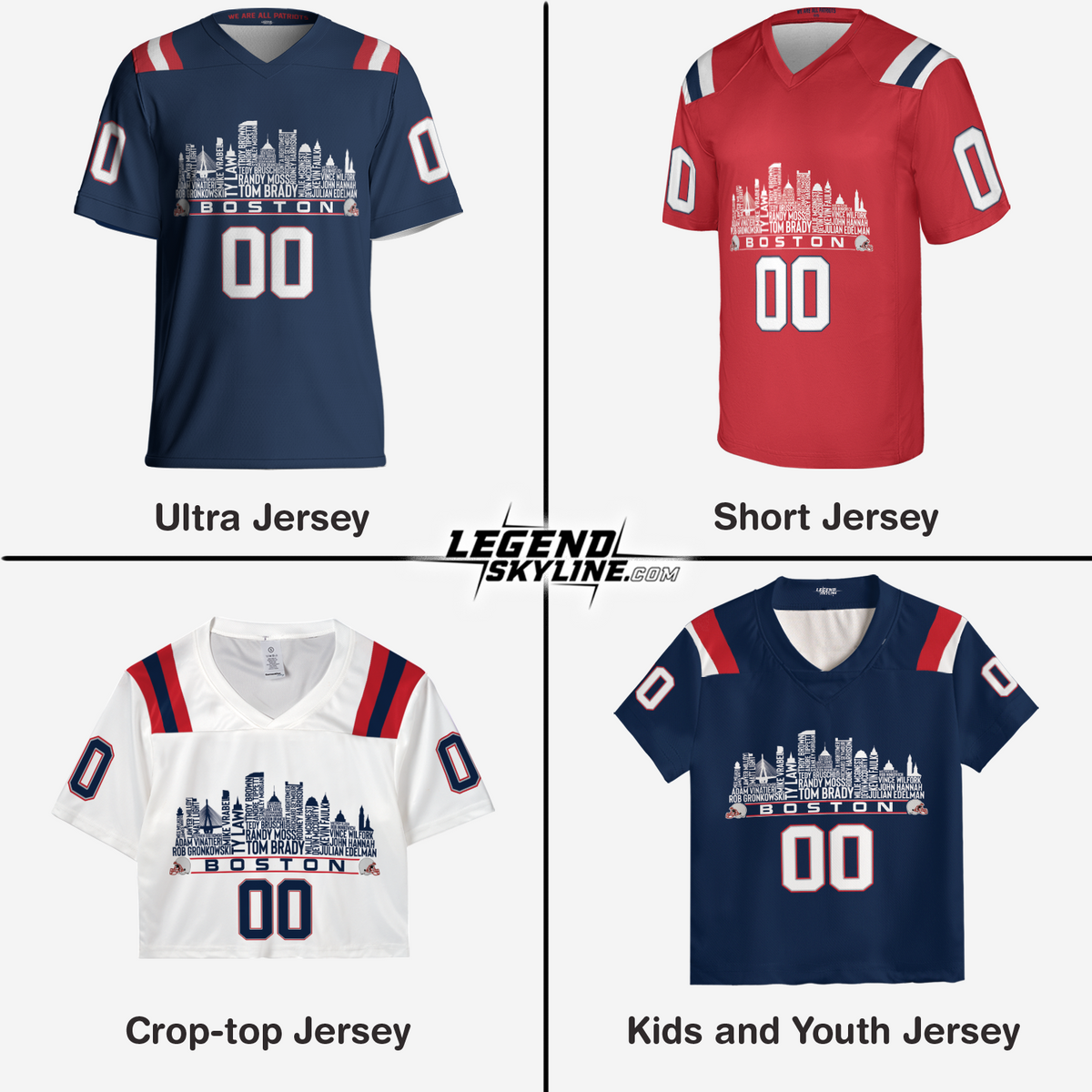 New England Jersey Custom Football Greatest Of All Time Team Legends Boston City Skyline Jersey Shirt Personalized Embroidery Name Number