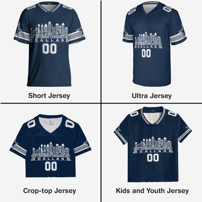 Dallas Custom Football Jersey Greatest Of All Time Team Legends Dallas City Skyline Shirt Personalized Embroidery Name Number