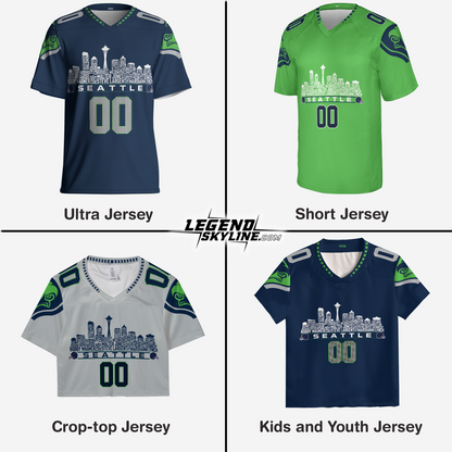 Seattle Custom Football Jersey Greatest Of All Time Team Legends Seattle City Skyline Shirt Personalized Embroidery Name Number