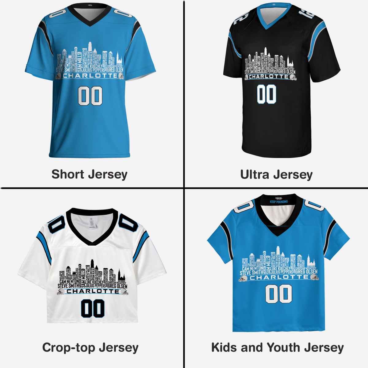 Carolina Jersey Custom Football Greatest Of All Time Team Legends Charlotte City Skyline Jersey Shirt Personalized Embroidery Name Number
