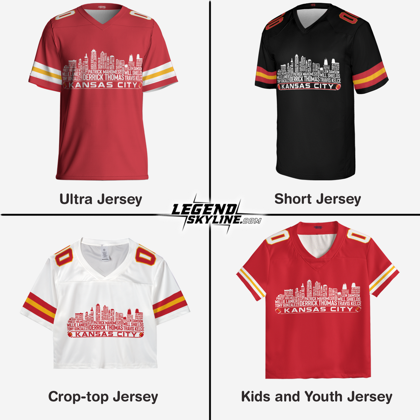 Kansas Jersey Custom Football Greatest Of All Time Team Legends Kansas City Skyline Jersey Shirt, Personalized Embroidery Name Number