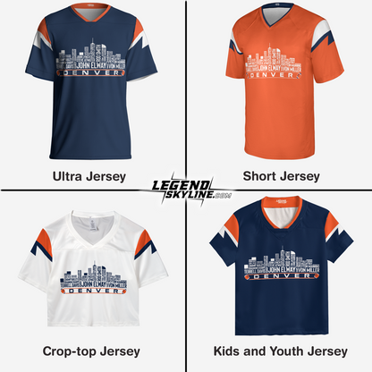Denver Custom Football Jersey Greatest Of All Time Team Legends Denver City Skyline Shirt Personalized Embroidery Name Number