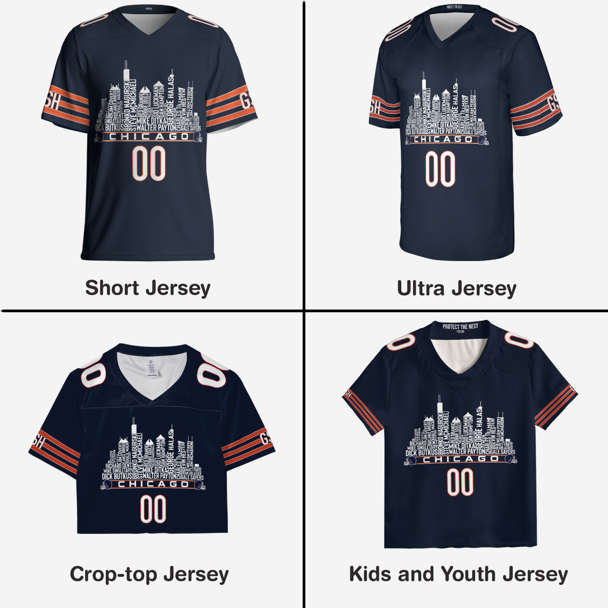 Chicago Jersey Custom Football Greatest Of All Time Team Legends Chicago City Skyline Jersey Shirt, Personalized Embroidery Name Number