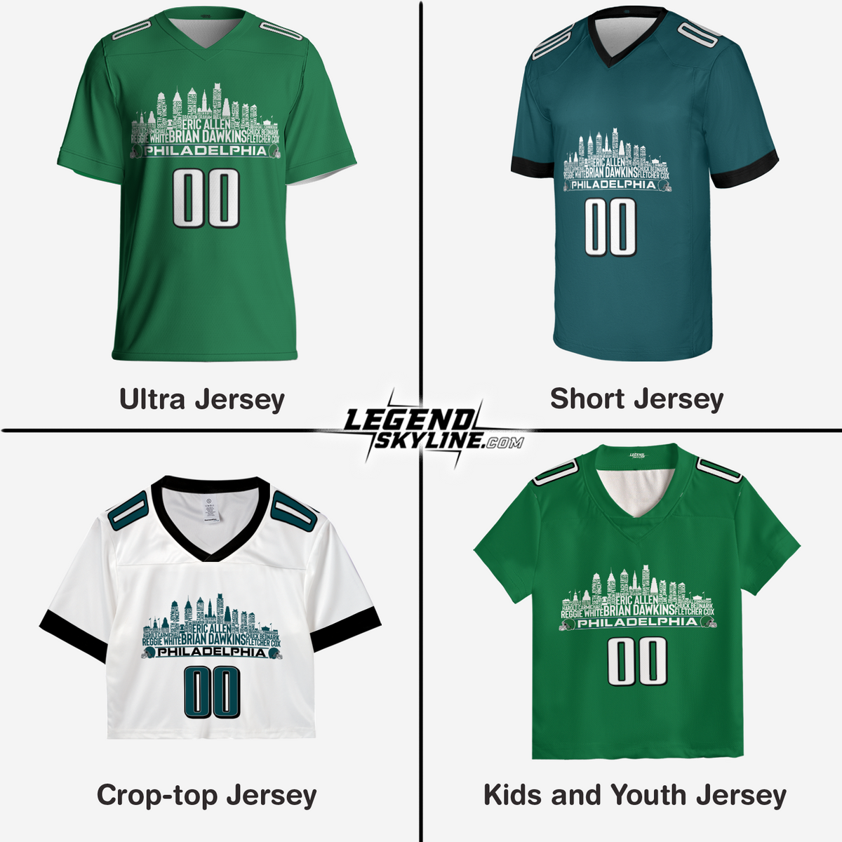 Philadelphia Custom Football Jersey Greatest Of All Time Team Legends Philadelphia City Skyline Shirt Personalized Embroidery Name Number