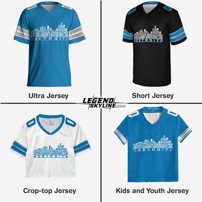Detroit Jersey Custom Football Greatest Of All Time Team Legends Detroit City Skyline Jersey Shirt, Personalized Embroidery Name Number