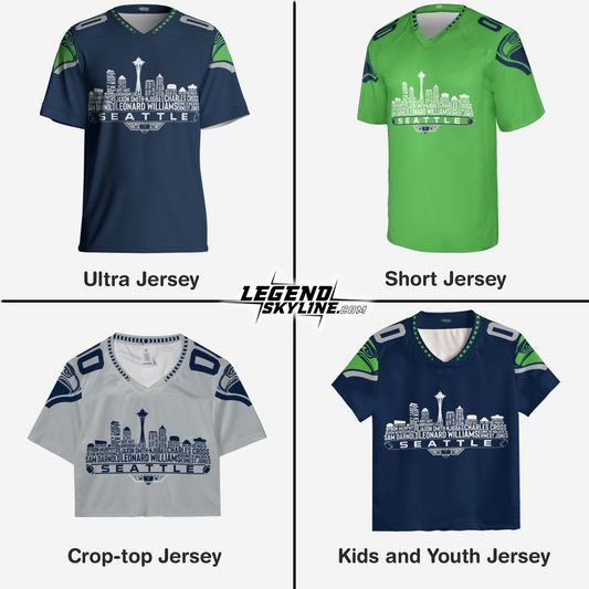 Seattle Football Jersey Custom Legacy Roster 2025 Seattle City Skyline Personalized Embroidery Name Number Shirts