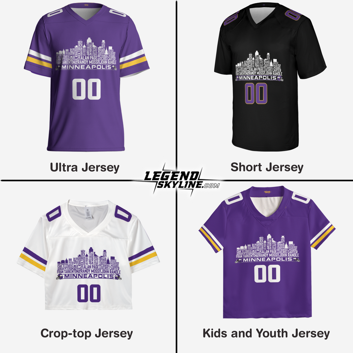 Minnesota Jersey Custom Football Greatest Of All Time Team Legends Minnesota City Skyline Jersey Shirt Personalized Embroidery Name Number