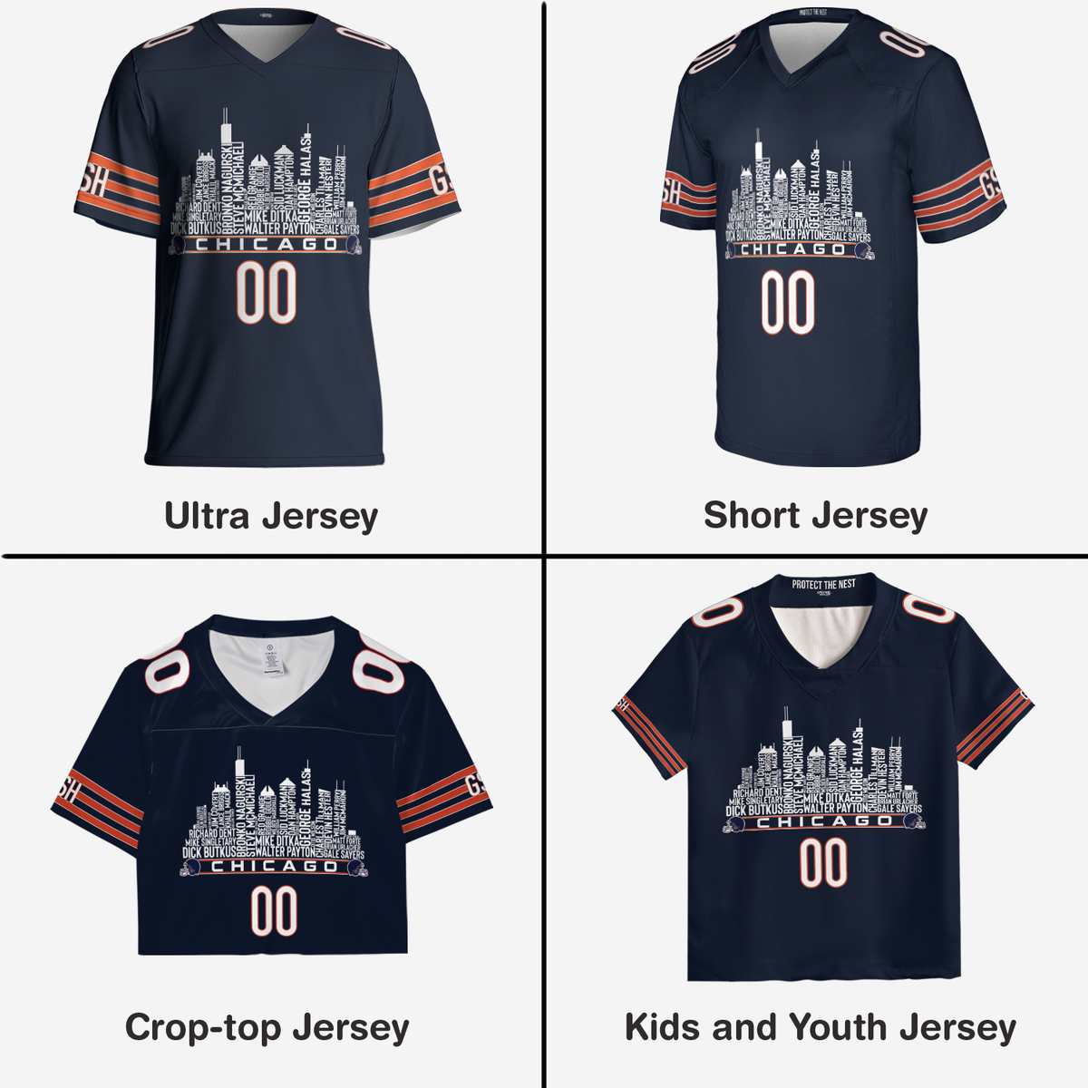 Chicago Jersey Custom Football Greatest Of All Time Team Legends Chicago City Skyline Jersey Shirt, Personalized Embroidery Name Number