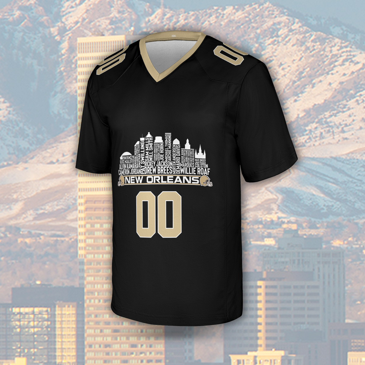 New Orleans Jersey Custom Football Greatest Of All Time Team Legends New Orleans City Skyline Jersey Shirt Personalized Embroidery Name Number