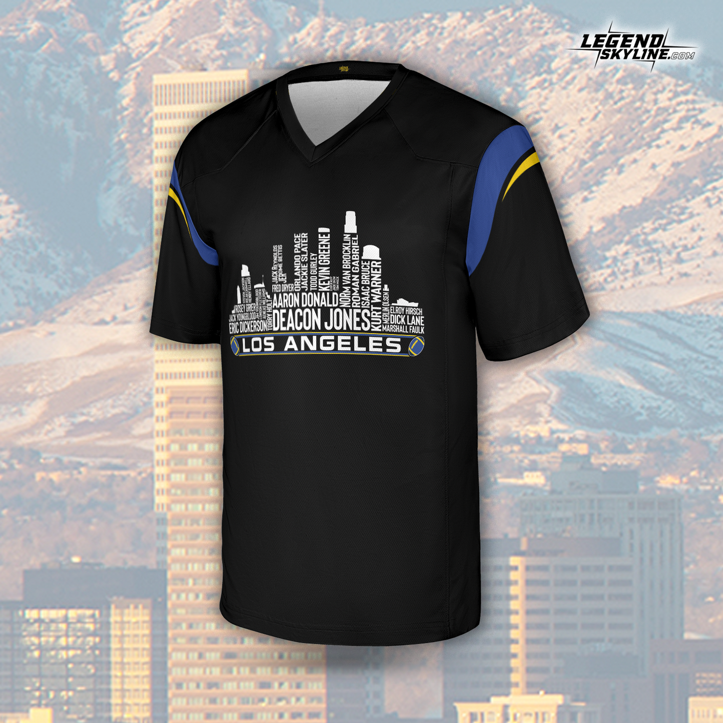 Los Angeles R Jersey Custom Football Greatest Of All Time Team Legends Los Angeles City Skyline Jersey Shirt Personalized Embroidery Name Number