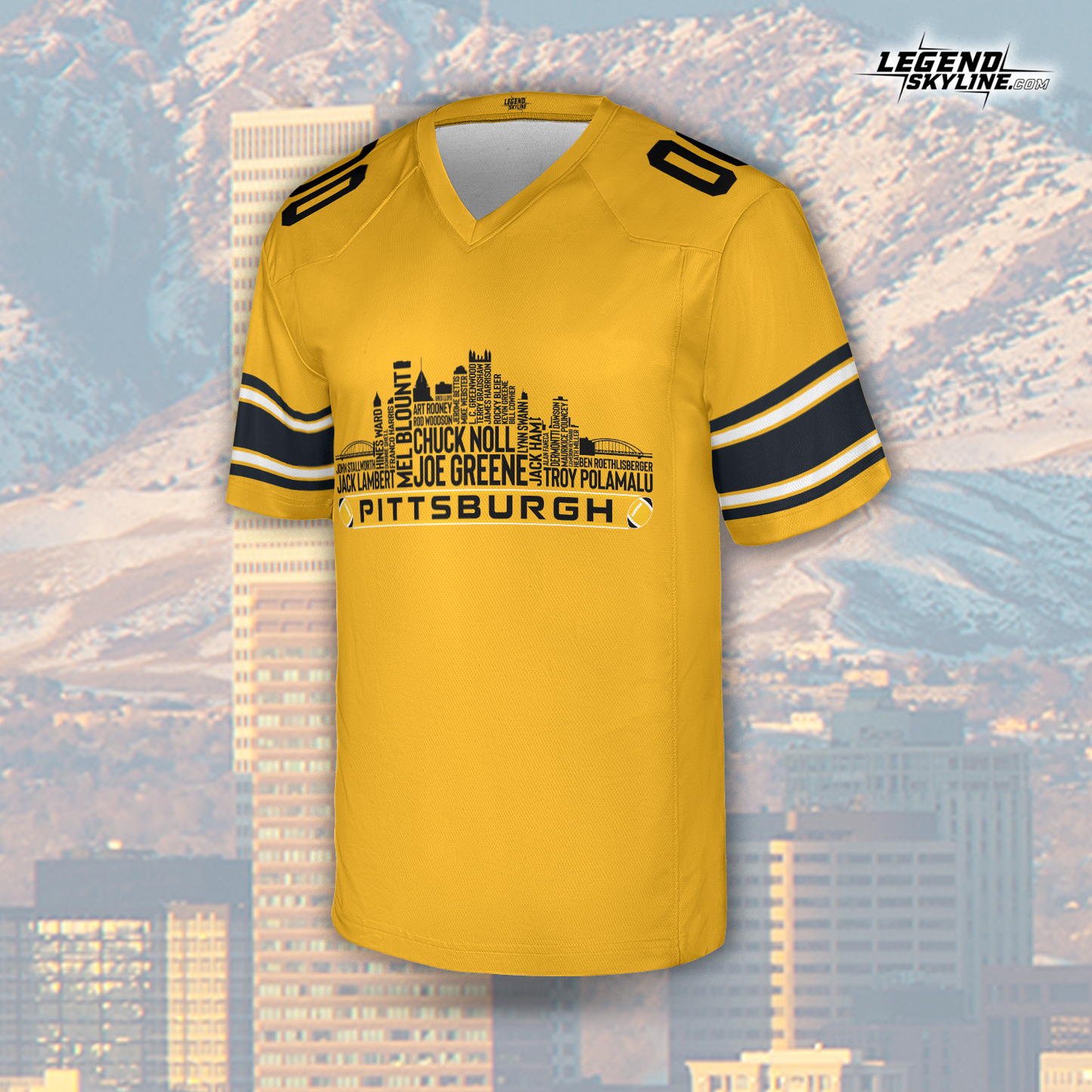 Pittsburgh Custom Football Jersey Greatest Of All Time Team Legends Pittsburgh City Skyline Shirt Personalized Embroidery Name Number