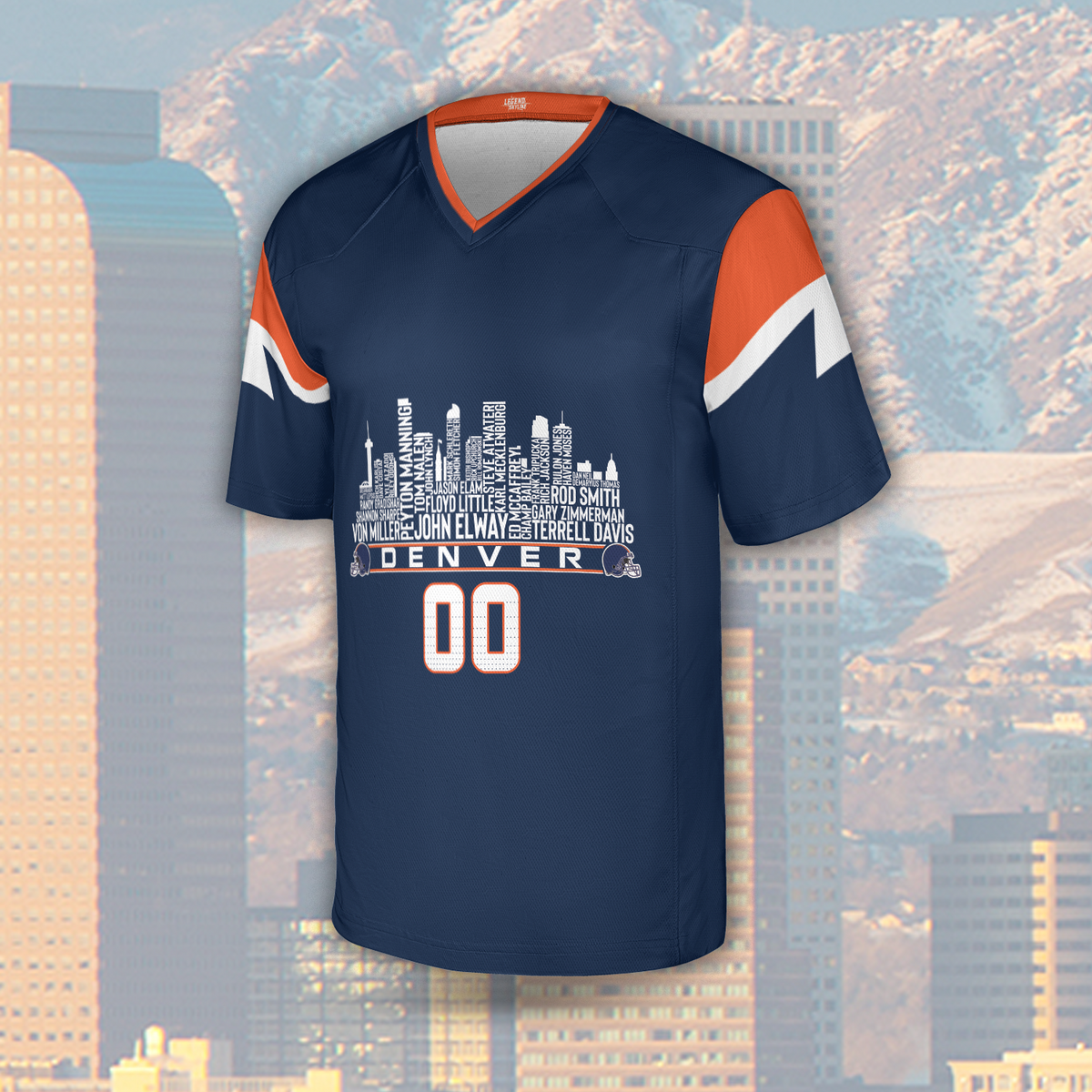Denver Custom Football Jersey Greatest Of All Time Team Legends Denver City Skyline Shirt Personalized Embroidery Name Number