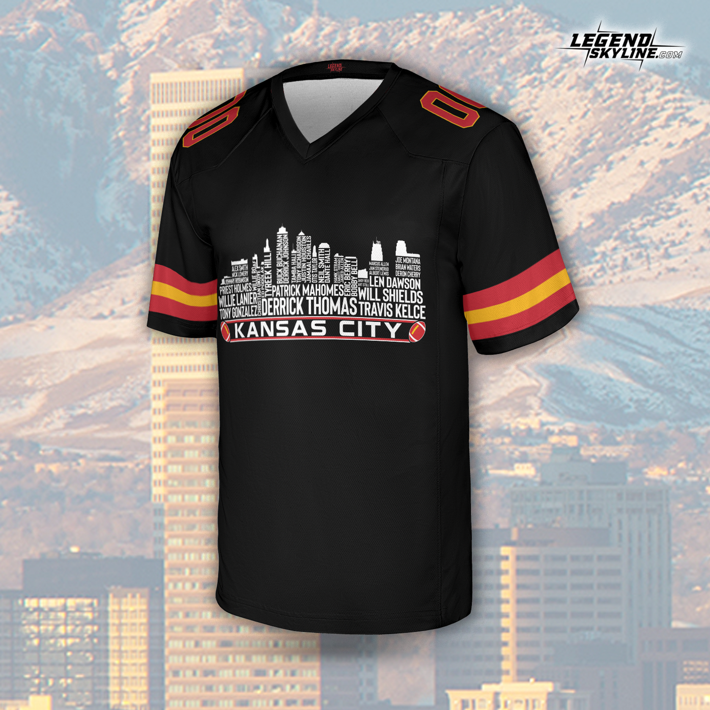Kansas Jersey Custom Football Greatest Of All Time Team Legends Kansas City Skyline Jersey Shirt, Personalized Embroidery Name Number