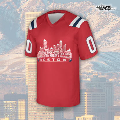 New England Jersey Custom Football Greatest Of All Time Team Legends Boston City Skyline Jersey Shirt, Personalized Embroidery Name Number