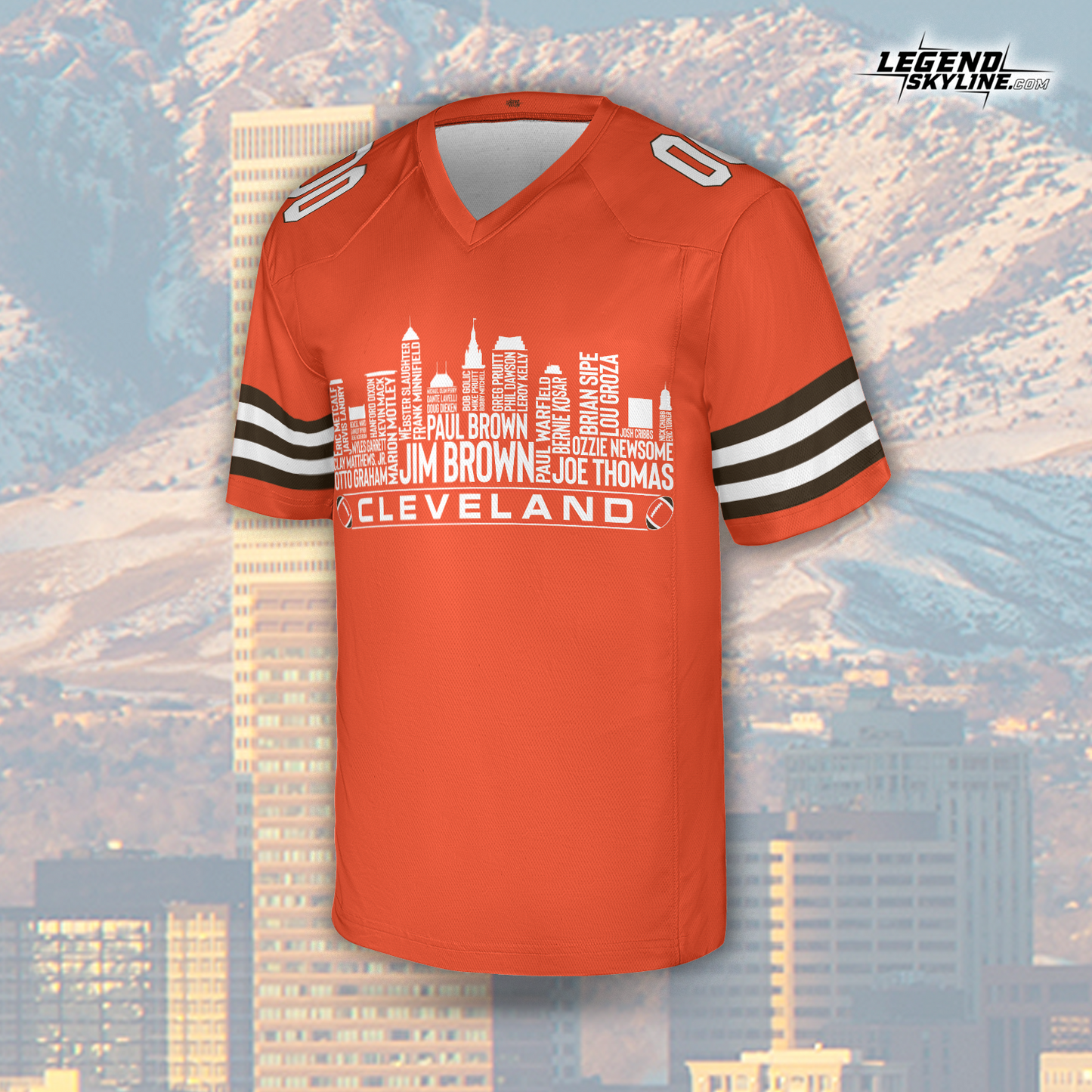 Cleveland Jersey Custom Football Greatest Of All Time Team Legends Cleveland City Skyline Jersey Shirt, Personalized Embroidery Name Number