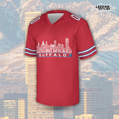 Buffalo Jersey Custom Football Greatest Of All Time Team Legends Buffalo City Skyline Jersey Shirt, Personalized Embroidery Name Number