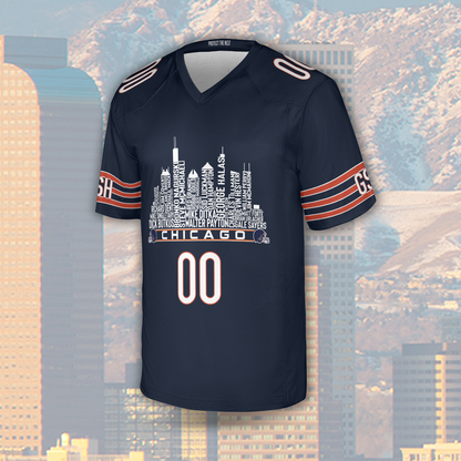 Chicago Jersey Custom Football Greatest Of All Time Team Legends Chicago City Skyline Jersey Shirt, Personalized Embroidery Name Number