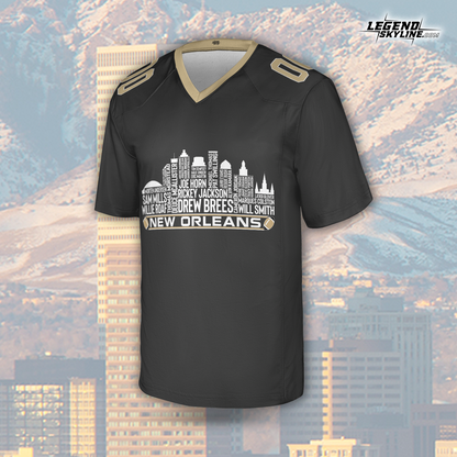 New Orleans Jersey Custom Football Greatest Of All Time Team Legends New Orleans City Skyline Jersey Shirt, Personalized Embroidery Name Number