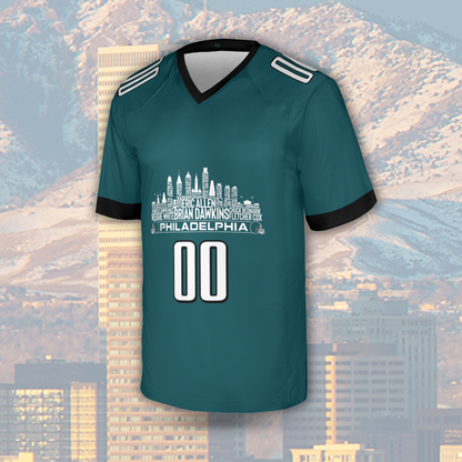 Philadelphia Custom Football Jersey Greatest Of All Time Team Legends Philadelphia City Skyline Shirt Personalized Embroidery Name Number