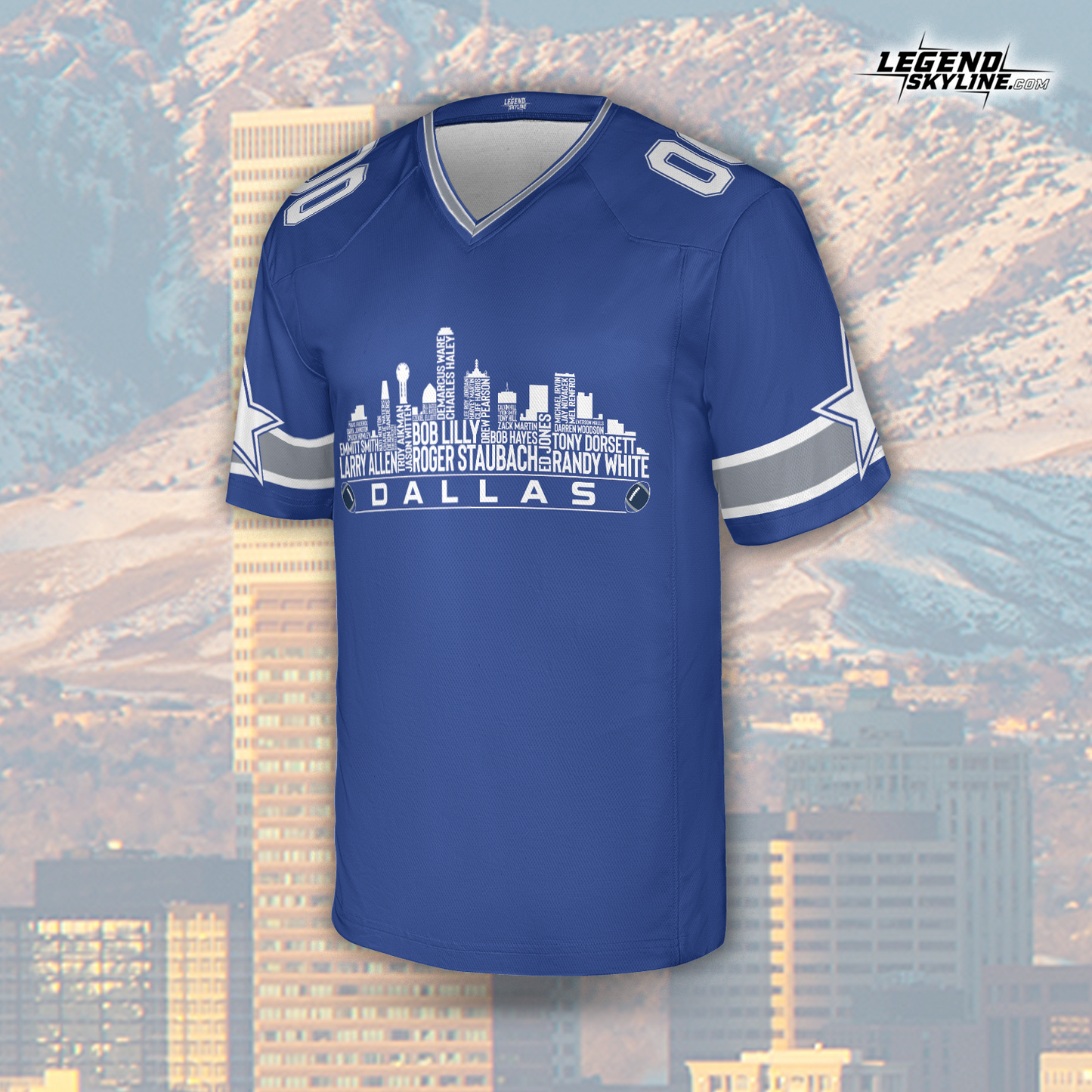 Dallas Custom Football Jersey Greatest Of All Time Team Legends, Dallas City Skyline Shirt, Personalized Embroidery Name Number