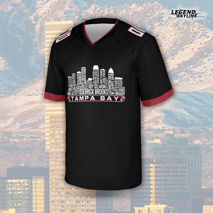 Tampa Bay Custom Football Greatest Of All Time Team Legends Tampa Bay City Skyline Jersey Shirt, Personalized Embroidery Name Number