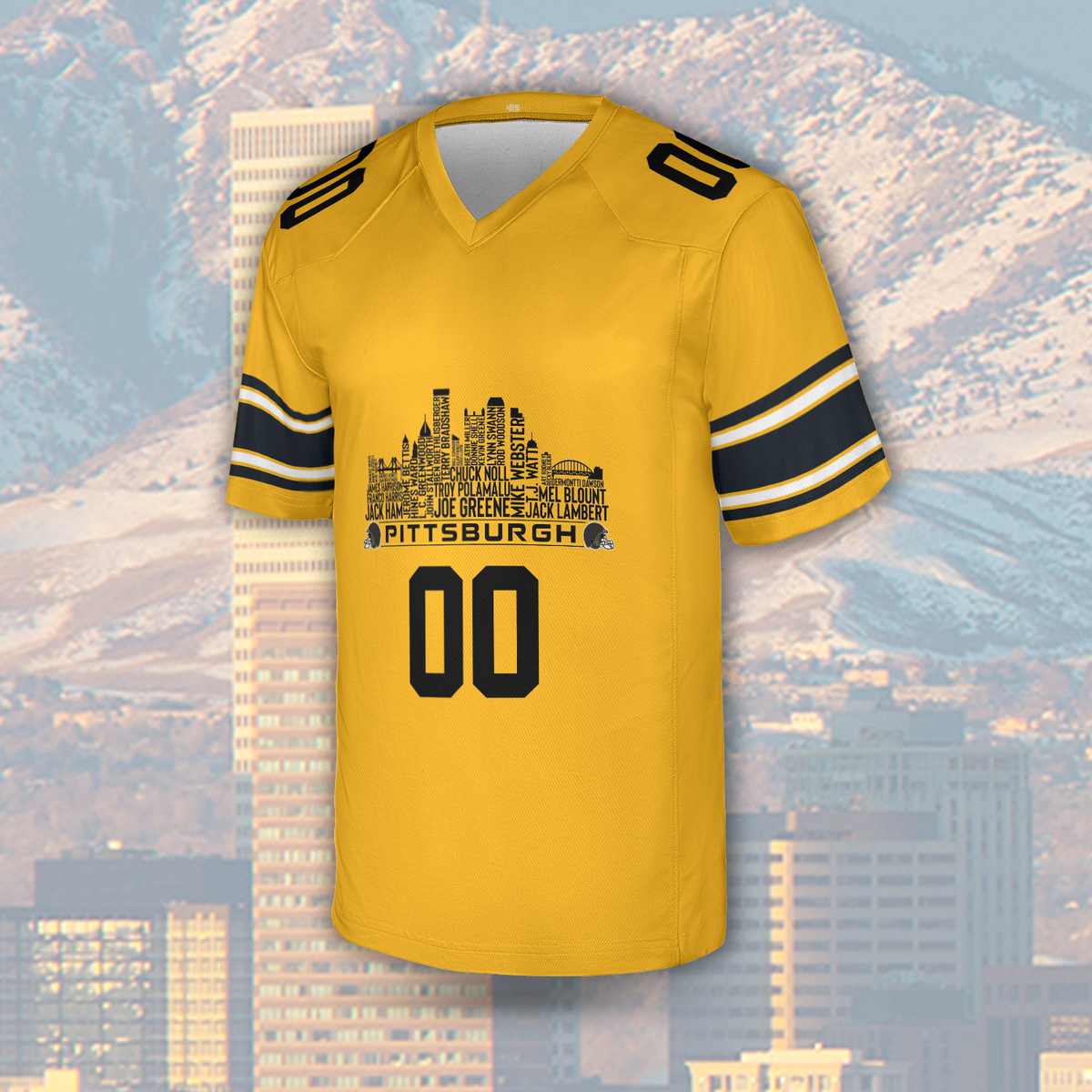 Pittsburgh Custom Football Jersey Greatest Of All Time Team Legends Pittsburgh City Skyline Shirt Personalized Embroidery Name Number