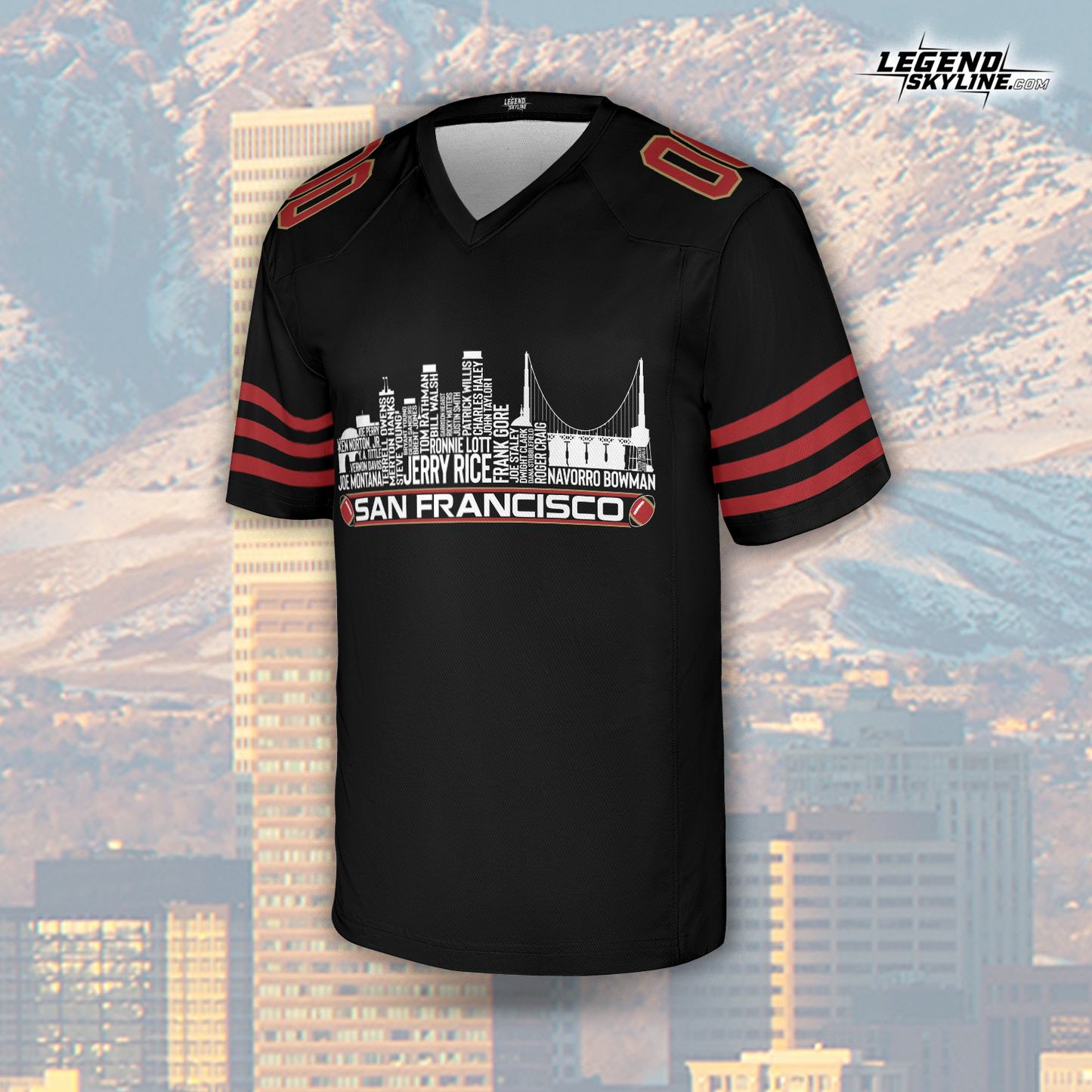San Francisco Custom Football Jersey Greatest Of All Time Team Legends San Francisco City Skyline Shirt Personalized Embroidery Name Number