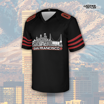 San Francisco Custom Football Jersey Greatest Of All Time Team Legends San Francisco City Skyline Shirt Personalized Embroidery Name Number
