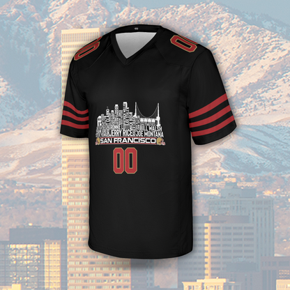 San Francisco Custom Football Jersey Greatest Of All Time Team Legends San Francisco City Skyline Shirt Personalized Embroidery Name Number
