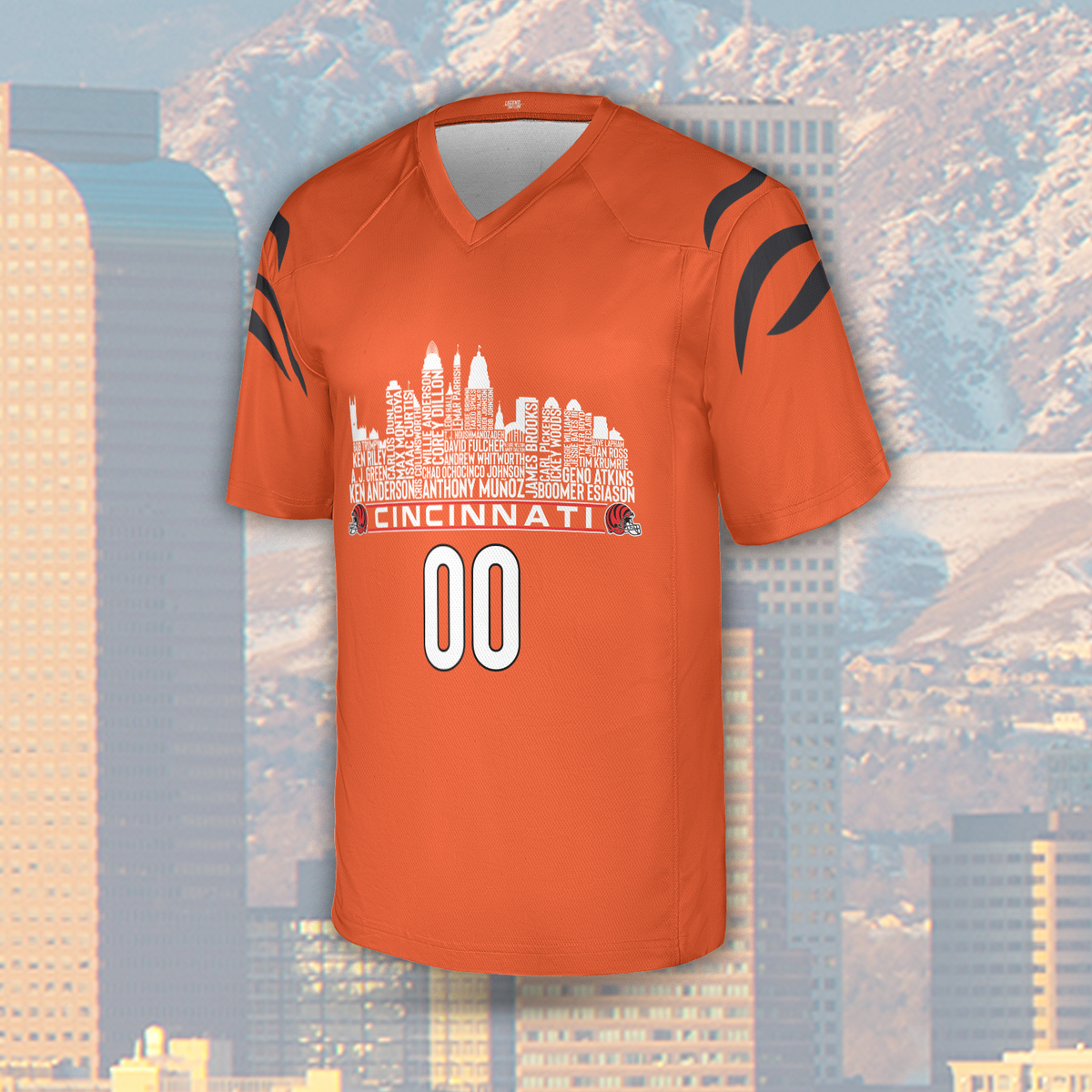 Cincinnati Jersey Custom Football Greatest Of All Time Team Legends Cincinnati City Skyline Jersey Shirt Personalized Embroidery Name Number
