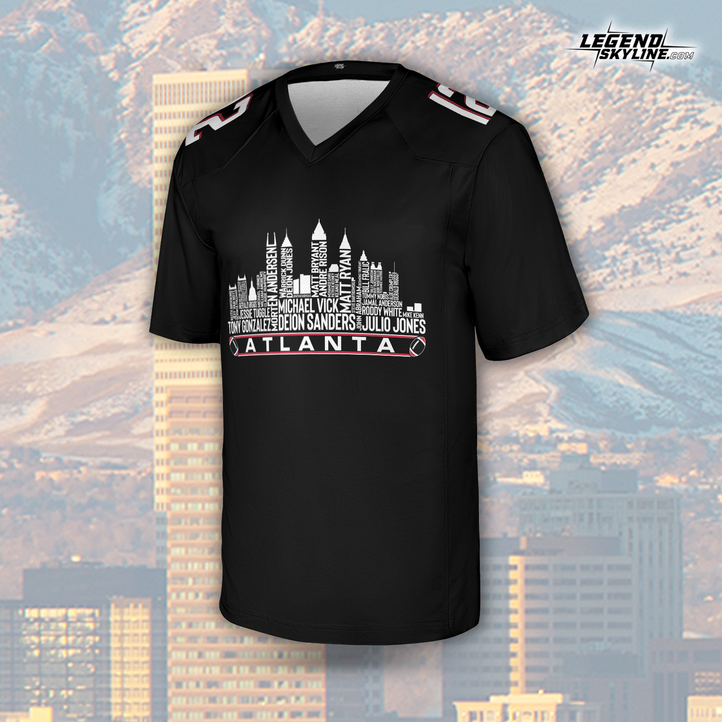 Atlanta Jersey Custom Football Greatest Of All Time Team Legends Atlanta City Skyline Jersey Shirt, Personalized Embroidery Name Number