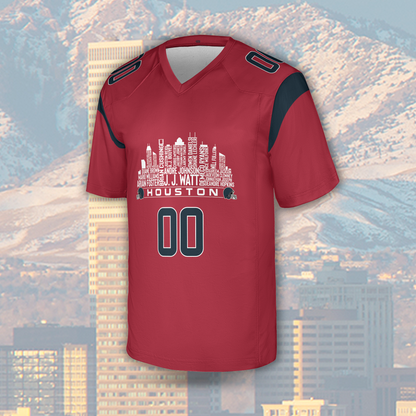 Houston Jersey Custom Football Greatest Of All Time Team Legends Houston City Skyline Jersey Shirt Personalized Embroidery Name Number