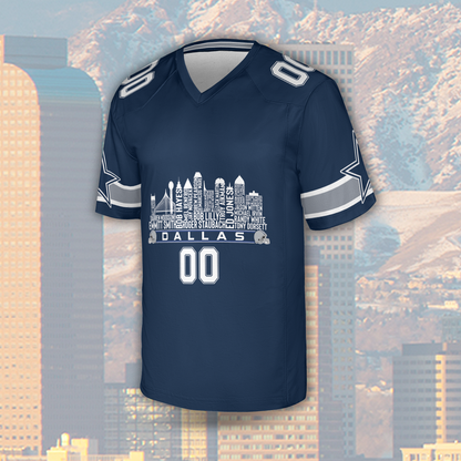 Dallas Custom Football Jersey Greatest Of All Time Team Legends Dallas City Skyline Shirt Personalized Embroidery Name Number