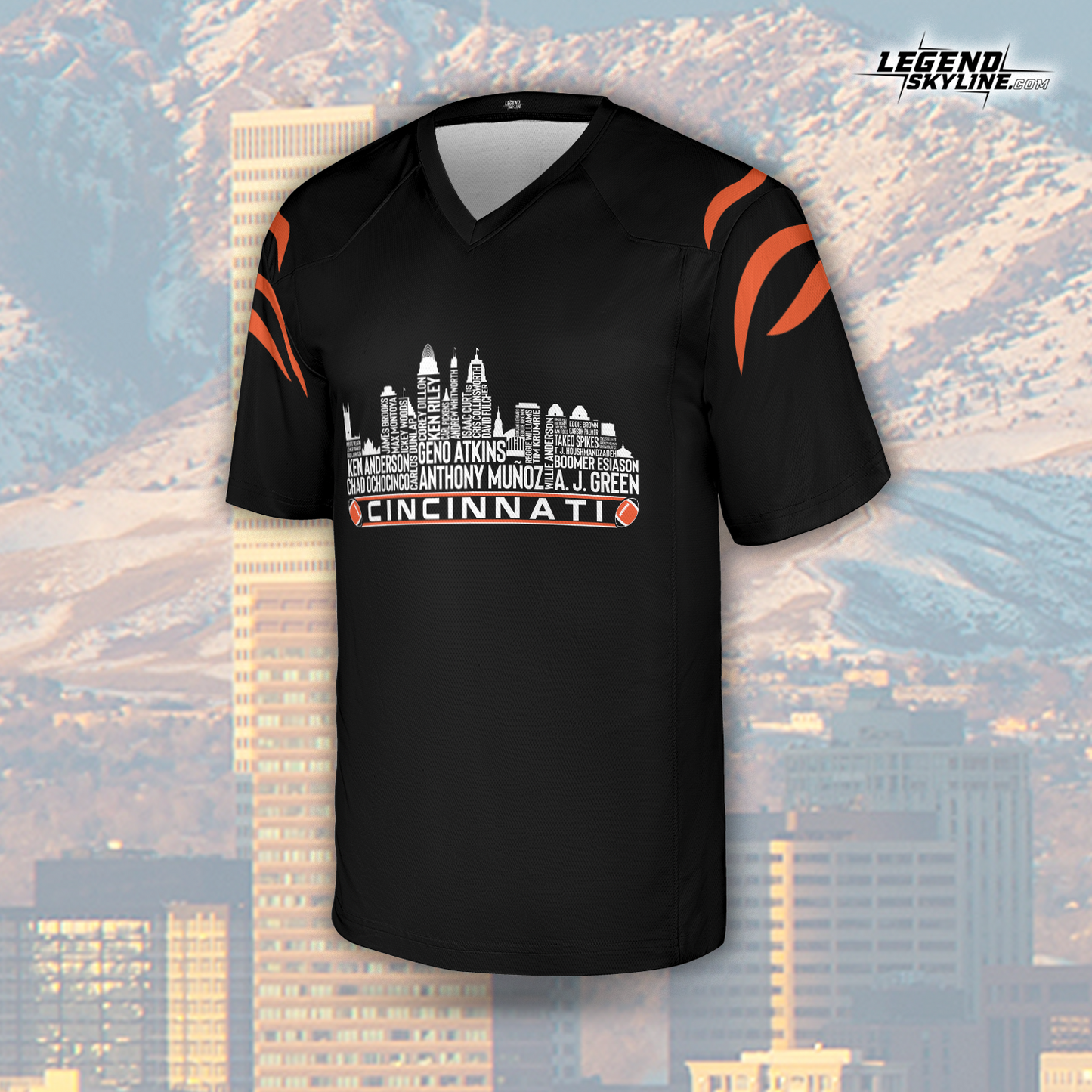 Cincinnati Jersey Custom Football Greatest Of All Time Team Legends Cincinnati  City Skyline Jersey Shirt, Personalized Embroidery Name Number