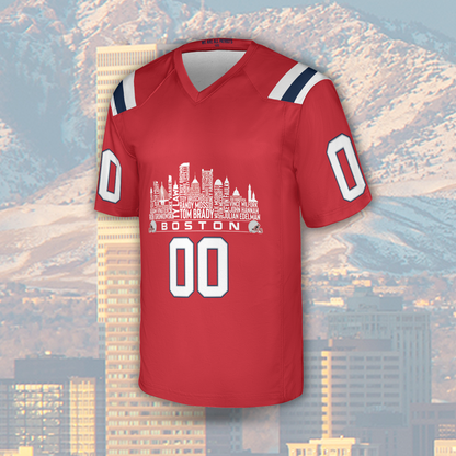 New England Jersey Custom Football Greatest Of All Time Team Legends Boston City Skyline Jersey Shirt Personalized Embroidery Name Number