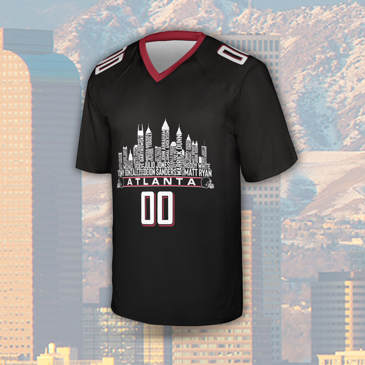 Atlanta Jersey Custom Football Greatest Of All Time Team Legends Atlanta City Skyline Jersey Shirt Personalized Embroidery Name Number