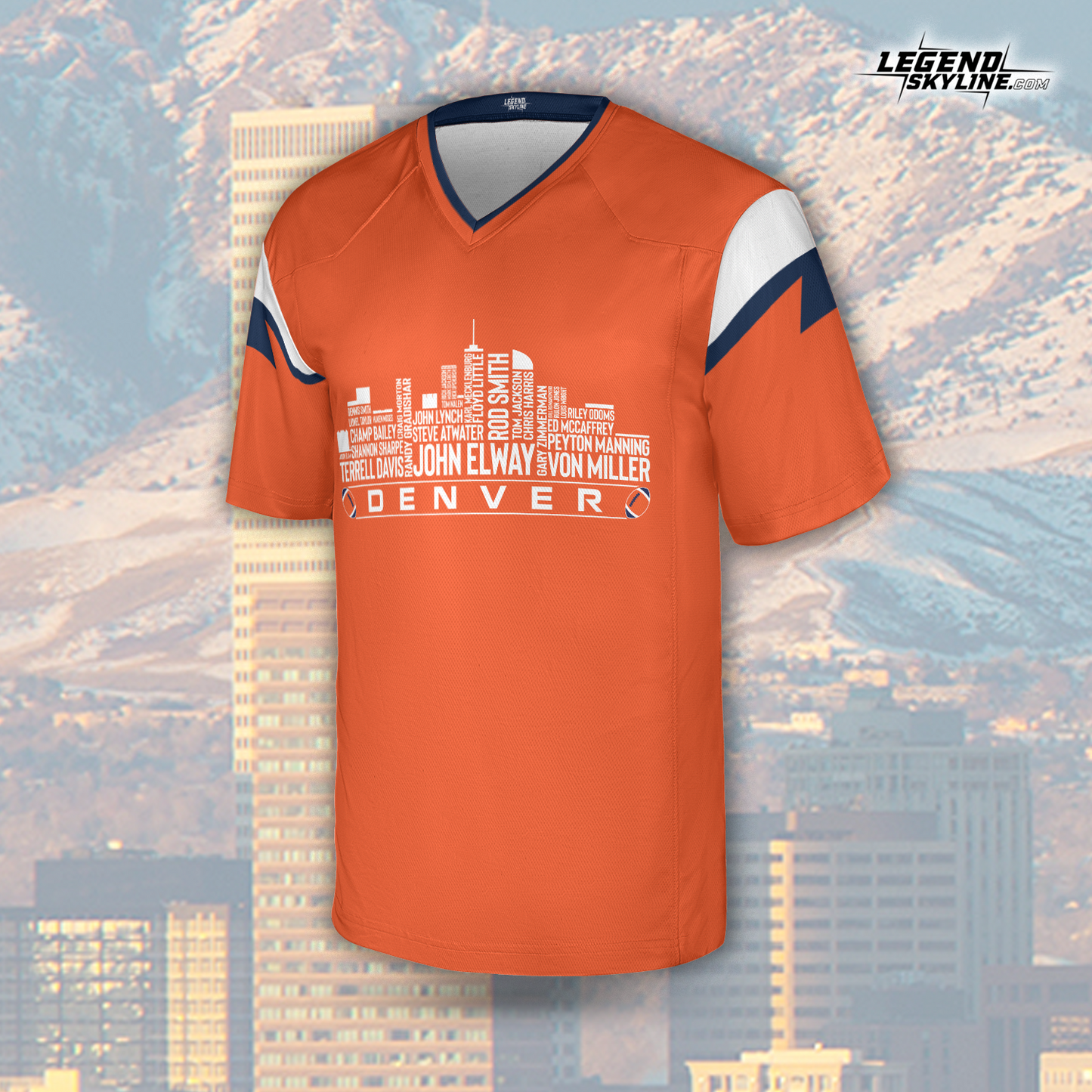 Denver Custom Football Jersey Greatest Of All Time Team Legends Denver City Skyline Shirt Personalized Embroidery Name Number