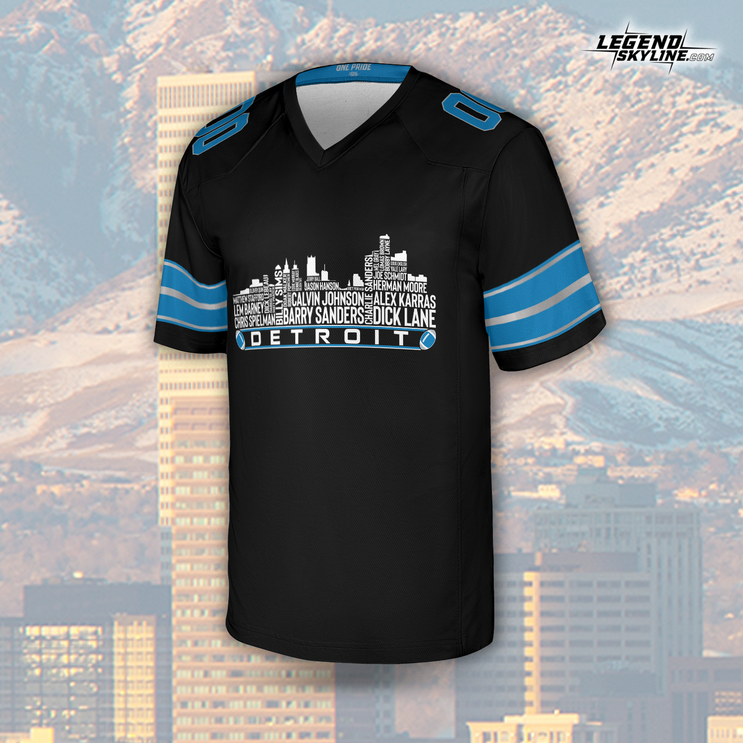 Detroit Jersey Custom Football Greatest Of All Time Team Legends Detroit City Skyline Jersey Shirt, Personalized Embroidery Name Number