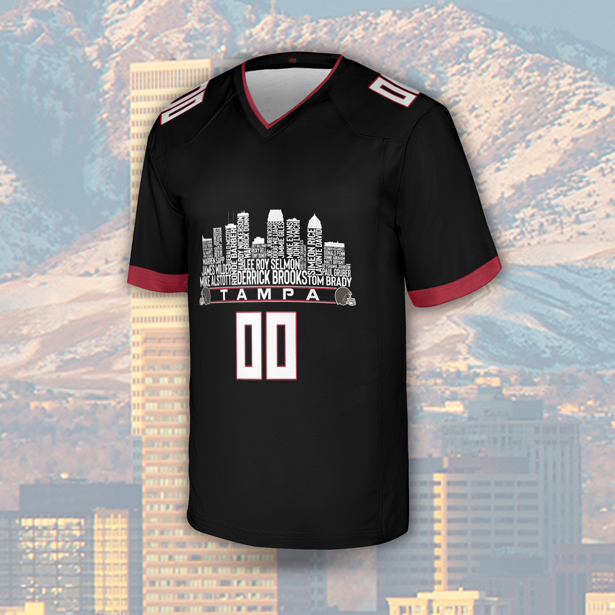 Tampa Bay Custom Football Greatest Of All Time Team Legends Tampa Bay City Skyline Jersey Shirt Personalized Embroidery Name Number