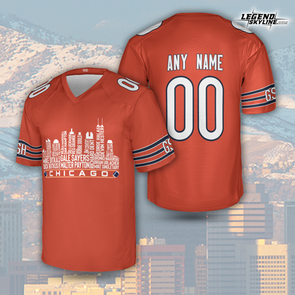 Chicago Jersey Custom Football Greatest Of All Time Team Legends Chicago City Skyline Jersey Shirt, Personalized Embroidery Name Number
