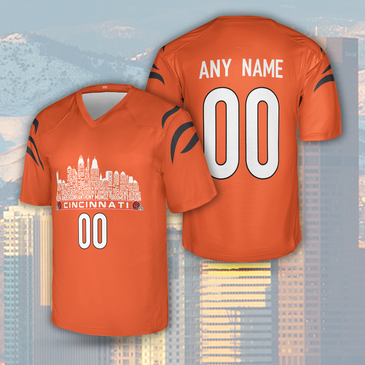 Cincinnati Jersey Custom Football Greatest Of All Time Team Legends Cincinnati City Skyline Jersey Shirt Personalized Embroidery Name Number