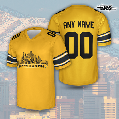 Pittsburgh Custom Football Jersey Greatest Of All Time Team Legends Pittsburgh City Skyline Shirt Personalized Embroidery Name Number