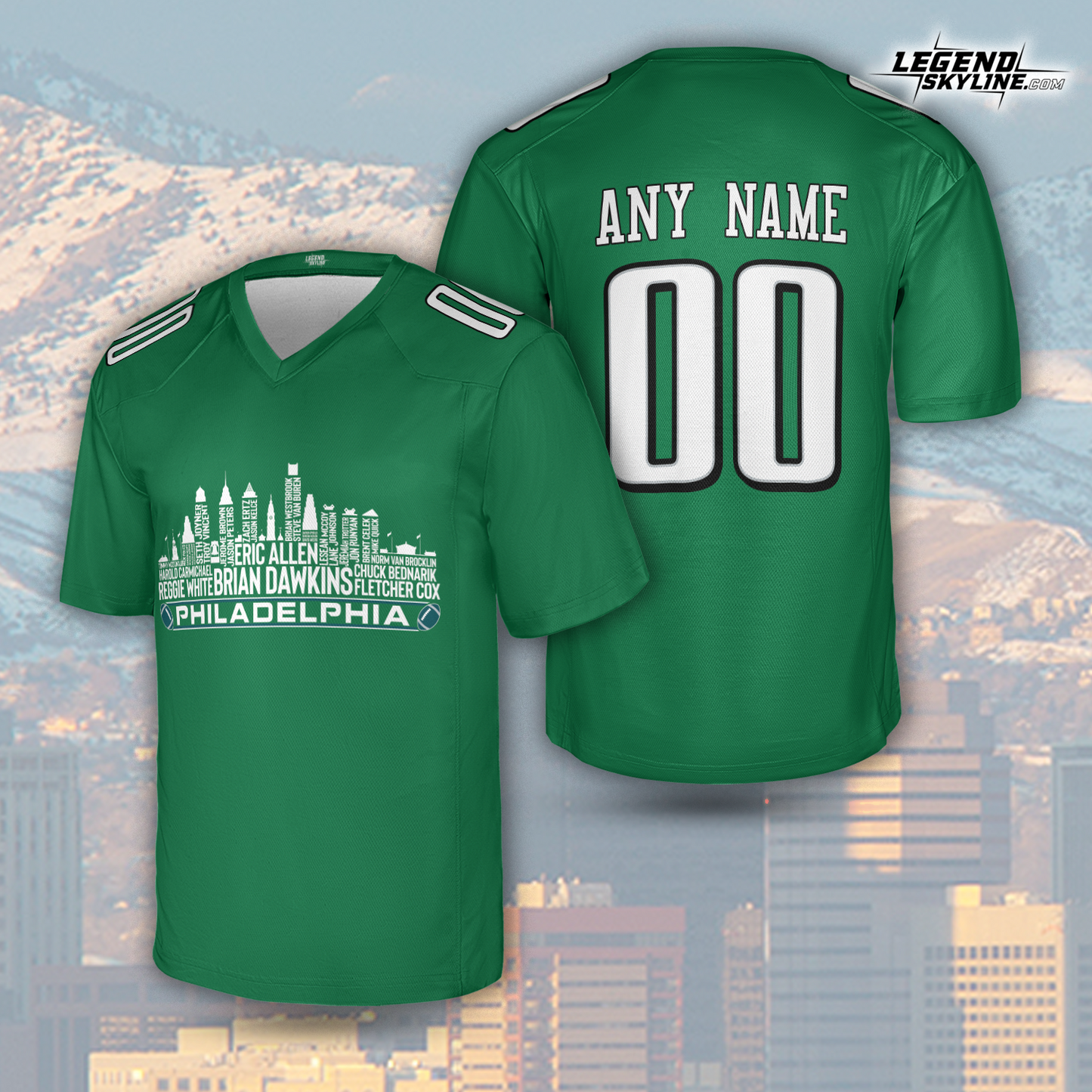 Philadelphia Custom Football Jersey Greatest Of All Time Team Legends, Philadelphia City Skyline Shirt, Personalized Embroidery Name Number