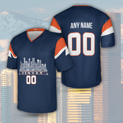 Denver Custom Football Jersey Greatest Of All Time Team Legends Denver City Skyline Shirt Personalized Embroidery Name Number