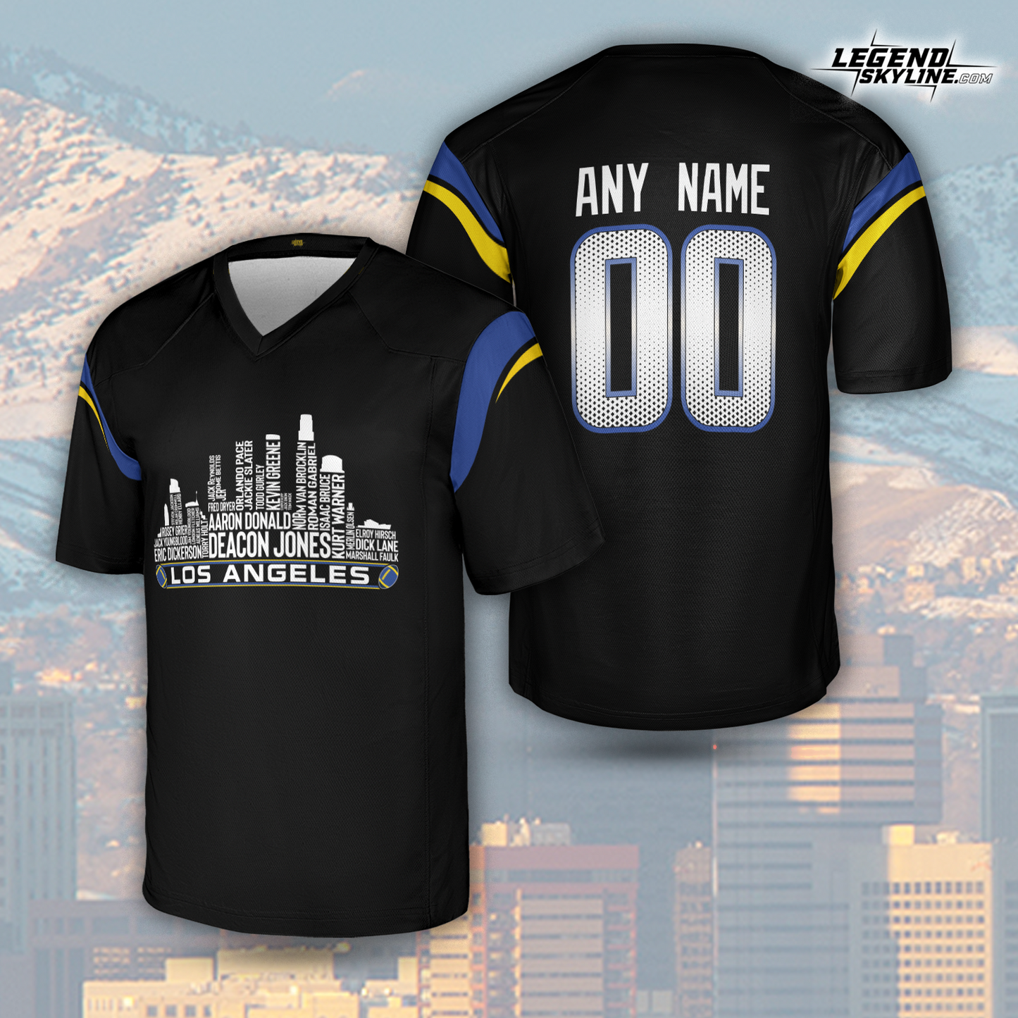 Los Angeles R Jersey Custom Football Greatest Of All Time Team Legends Los Angeles City Skyline Jersey Shirt Personalized Embroidery Name Number