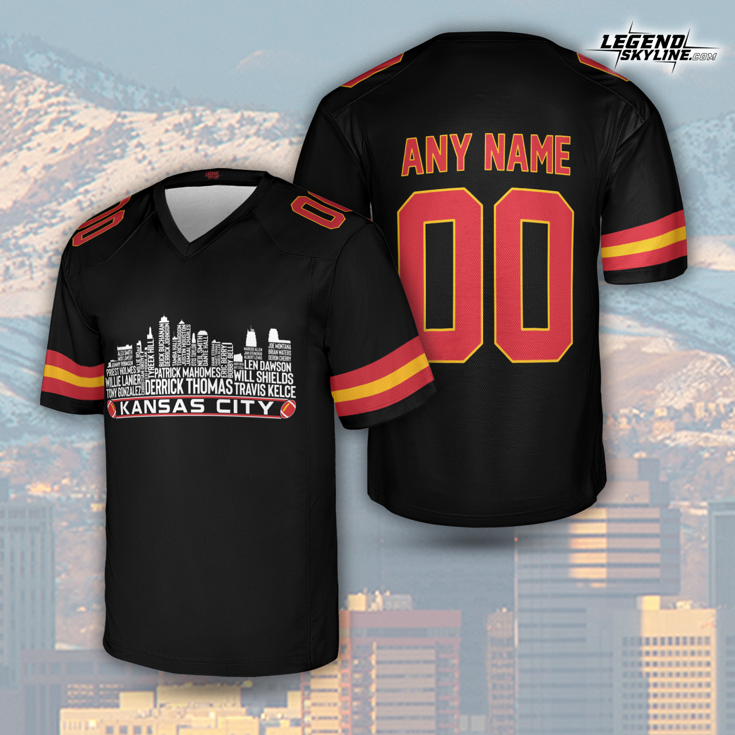 Kansas Jersey Custom Football Greatest Of All Time Team Legends Kansas City Skyline Jersey Shirt, Personalized Embroidery Name Number