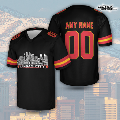 Kansas Jersey Custom Football Greatest Of All Time Team Legends Kansas City Skyline Jersey Shirt, Personalized Embroidery Name Number