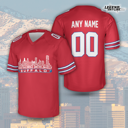 Buffalo Jersey Custom Football Greatest Of All Time Team Legends Buffalo City Skyline Jersey Shirt, Personalized Embroidery Name Number